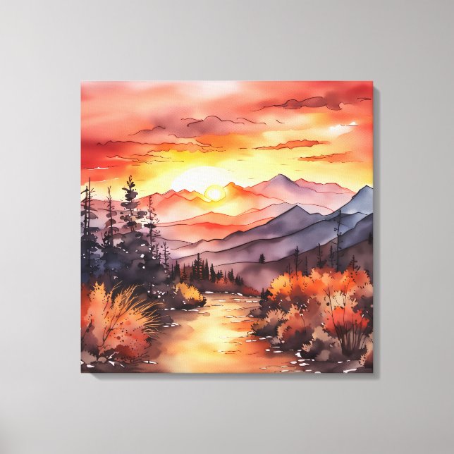 Sonnenuntergang auf dem Gebirgswasser Leinwanddruck (Vorderseite)