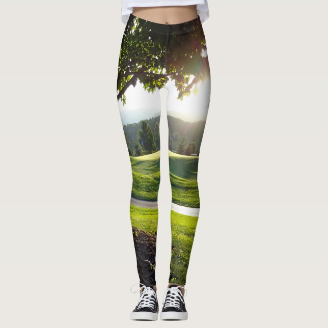 Sonnenuntergang auf dem Golfplatz Leggings (Vorderseite)
