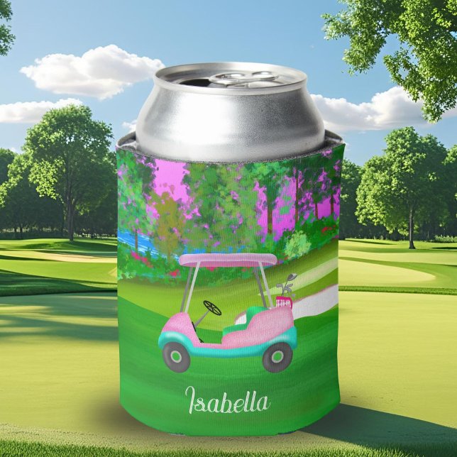 Sonnenuntergang auf dem Golfplatz Pink Leather Gol Dosenkühler (Von Creator hochgeladen)