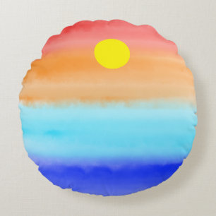 Sonnenuntergang auf dem Meer Aquarell Abstrakte Ku Rundes Kissen