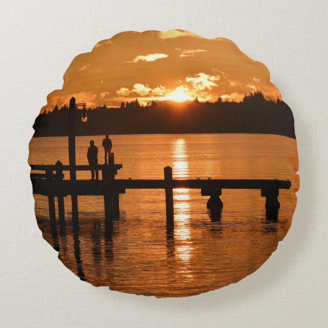 Sonnenuntergang auf dem Rundkissensee Rundes Kissen (Vorderseite)