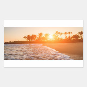 Sonnenuntergang auf dem Strand mit Rechteckiger Aufkleber