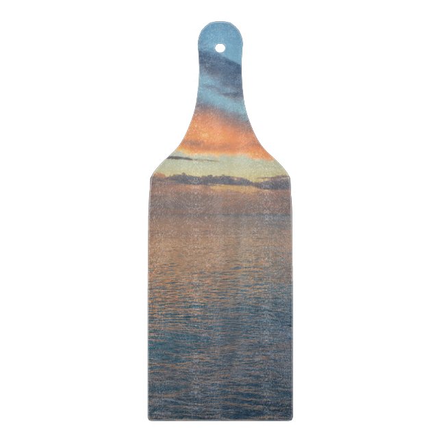 Sonnenuntergang auf dem Wasser fotografisch Schneidebrett (Vorderseite)