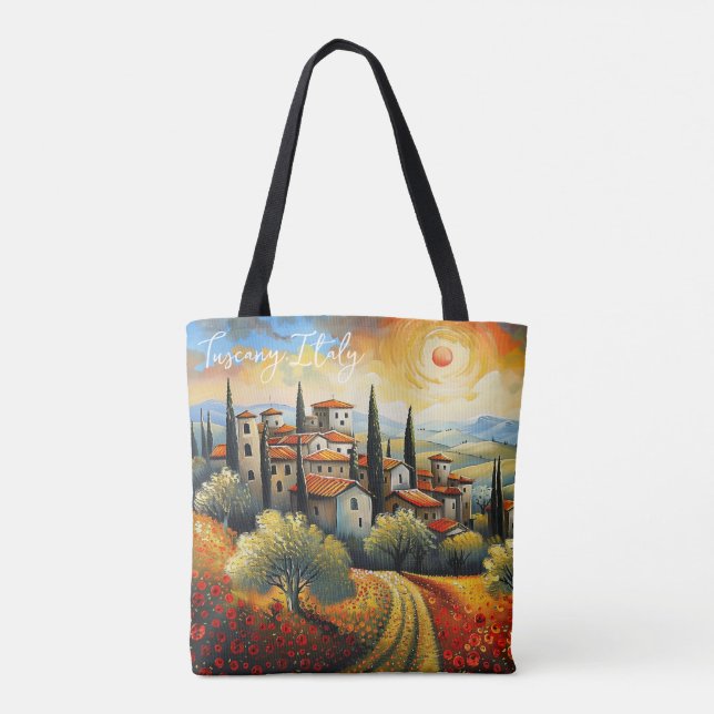 Sonnenuntergang auf dem Weinberg Toskana Malerei I Tasche (Rückseite)