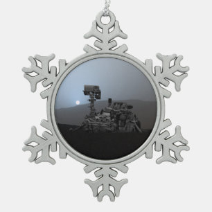 Sonnenuntergang auf den Mars Neugier Rover Schneeflocken Zinn-Ornament