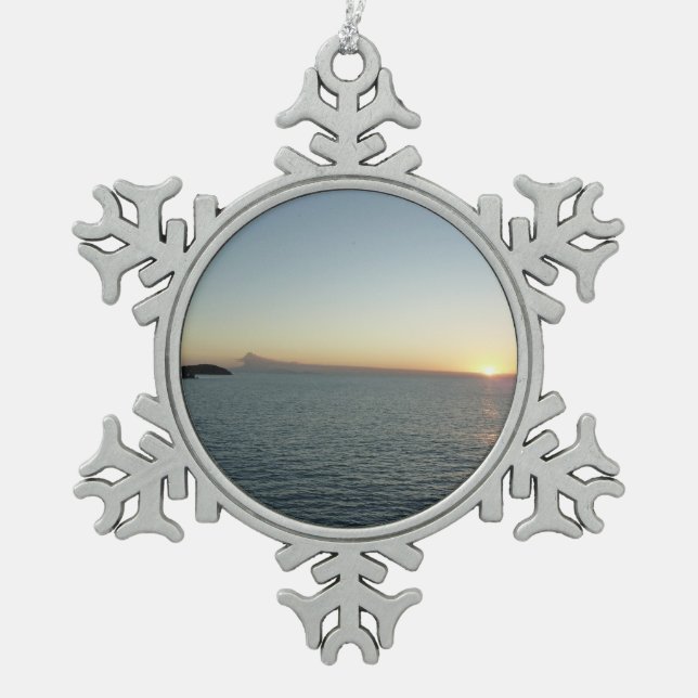 Sonnenuntergang auf der Insel Antigua II Seascape Schneeflocken Zinn-Ornament (Vorderseite)