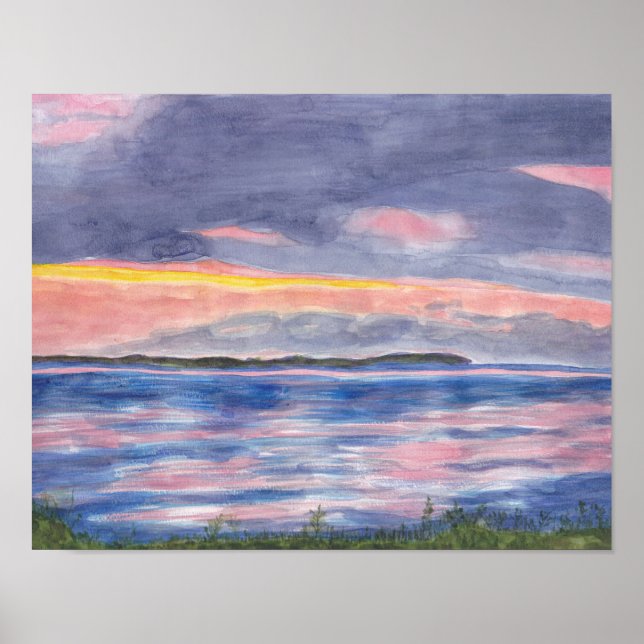 Sonnenuntergang auf der Insel Kelleys Wasserfarben Poster (Vorne)