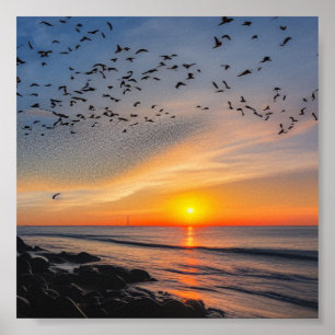 Sonnenuntergang auf Felsen Poster