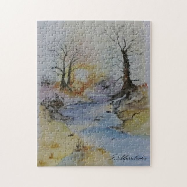 Sonnenuntergang auf Fluss und Landschaft (Vertikal)
