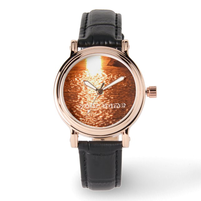 Sonnenuntergang auf Wasser Armbanduhr (Vorderseite)