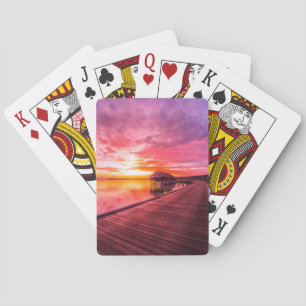 Sonnenuntergang auf Wasser-Landhaus-Erholungsort Spielkarten