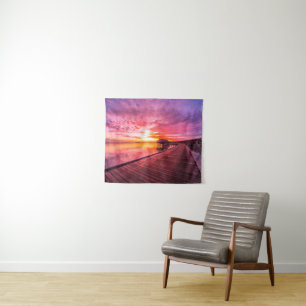 Sonnenuntergang auf Wasser-Landhaus-Erholungsort Wandteppich