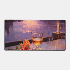 Sonnenuntergang-Balkon-Wein- & Rosenöl-Gemälde-Sch Schreibtischunterlage