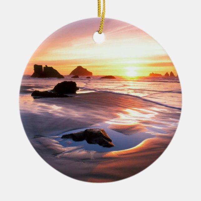 Sonnenuntergang Bandon Oregon Keramikornament (Vorne)