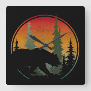 Sonnenuntergang Bär Natur Wald Tier Quadratische Wanduhr
