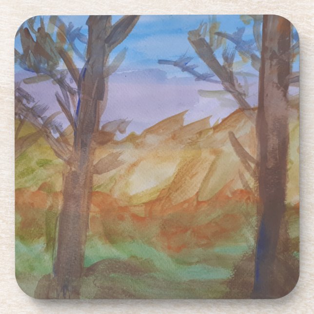 Sonnenuntergang Bäume Kunststoff-Untersetzer Getränkeuntersetzer (Vorderseite)