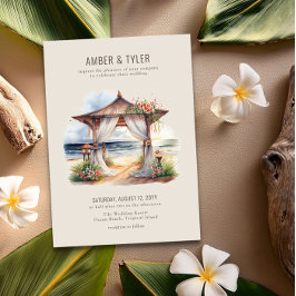 Sonnenuntergang Beach Floral Pagoda Sommerhochzeit Einladung