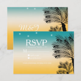 Sonnenuntergang Beach Tropical Palm Trees Hochzeit Einladung