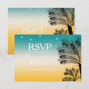 Sonnenuntergang Beach Tropical Palm Trees Hochzeit Einladung