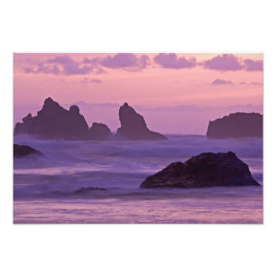 Sonnenuntergang bei den Stacks am Bandon Beach. Fotodruck