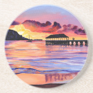 Sonnenuntergang bei Hanalei Pier  Getränkeuntersetzer