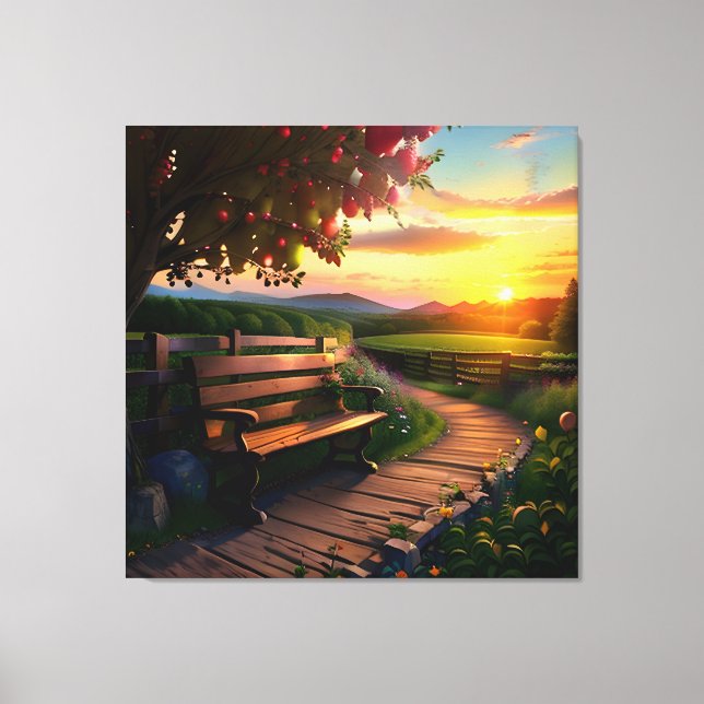 Sonnenuntergang Berglandschaft mit Apple und Pfad Leinwanddruck (Vorderseite)