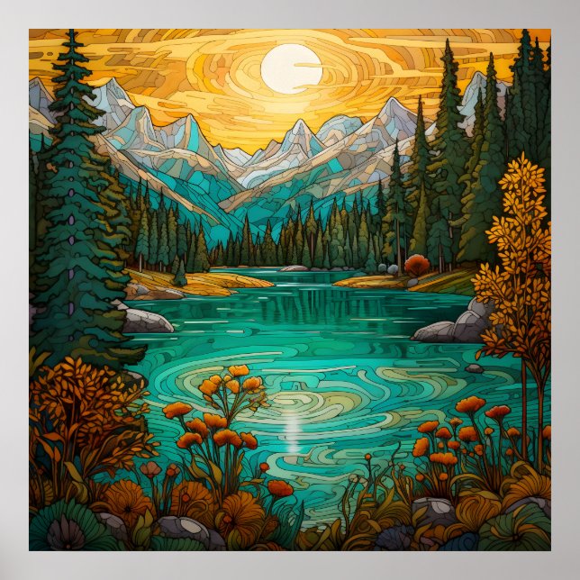 Sonnenuntergang Bergsee-Zauber im Val Piora Poster (Vorne)