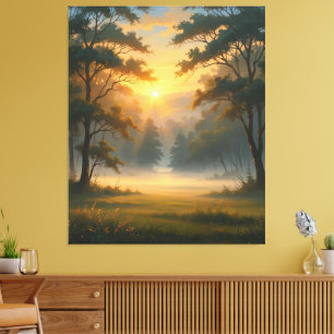 Sonnenuntergang Bergwald Landschaft mit zwei Bäume Leinwanddruck