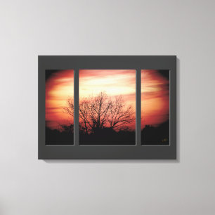 Sonnenuntergang-Birken-Triptychon eingewickelter Leinwanddruck