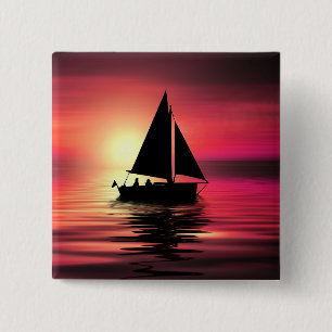 Sonnenuntergang, Boot, Meer mit orangefarbenem Hin Button