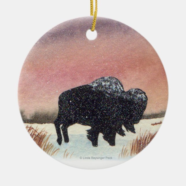 Sonnenuntergang-Büffel-Malerei Keramik Ornament (Vorne)