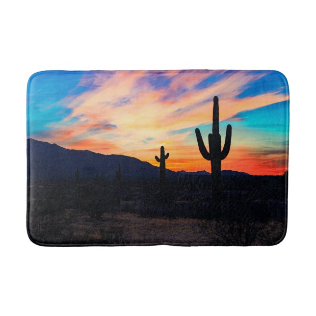 Sonnenuntergang Cactus, Wüstendusche Badematte (Vorderseite)
