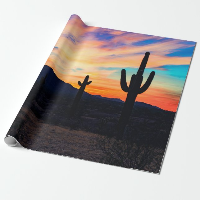 Sonnenuntergang Cactus, Wüstendusche Geschenkpapier (Ungerollt)