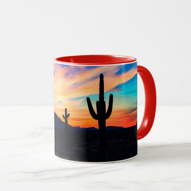 Sonnenuntergang Cactus, Wüstendusche Tasse (VorderseiteRechts)