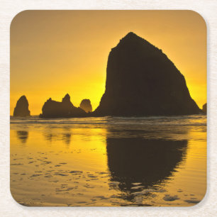 Sonnenuntergang, Cannon Beach, Oregon, USA Rechteckiger Pappuntersetzer
