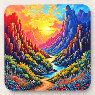 Sonnenuntergang Canyon Fluss Kunst Getränkeuntersetzer