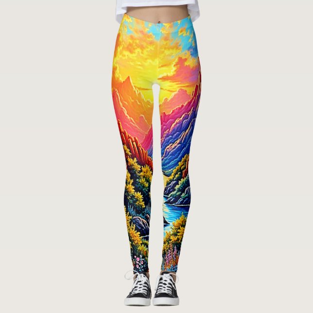 Sonnenuntergang Canyon Fluss Kunst Leggings (Vorderseite)