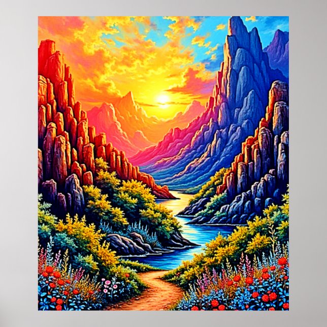 Sonnenuntergang Canyon Fluss Kunst Poster (Vorne)