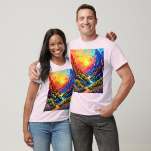 Sonnenuntergang Canyon Fluss Kunst T-Shirt