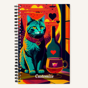 Sonnenuntergang Cat Books und Wine Custom Notebook Notizbuch