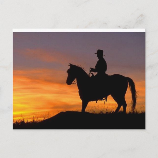 Sonnenuntergang-Cowboy Postkarte (Vorderseite)