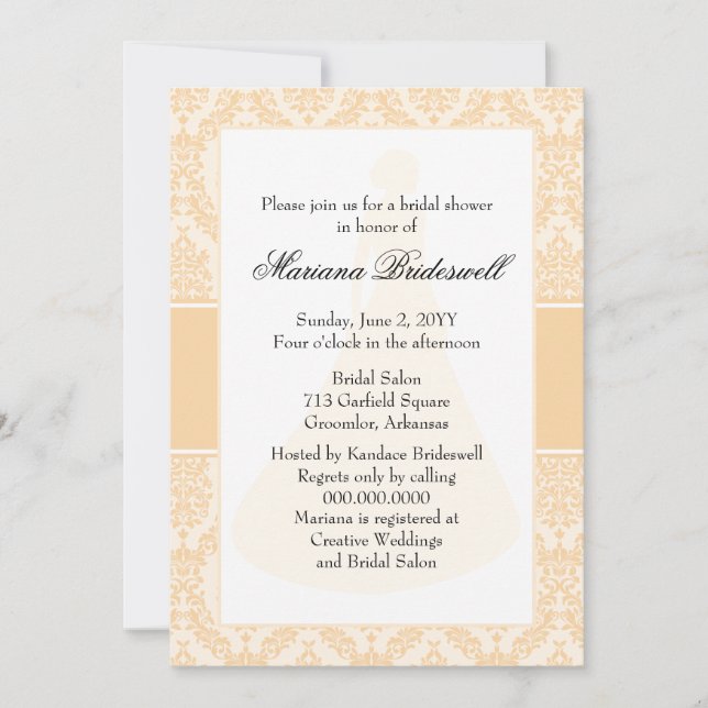 Sonnenuntergang Damask Bridal Dusche Einladung (Vorderseite)