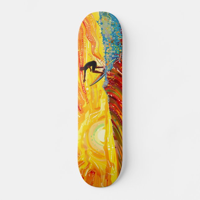 Sonnenuntergang: Das Wellenreitbrett Skateboard (Vorderseite)
