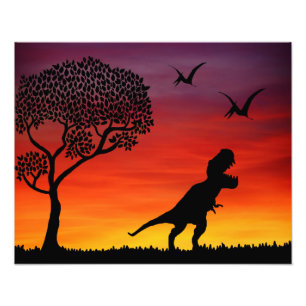 Sonnenuntergang-Dinosaurier-Szene Fotodruck