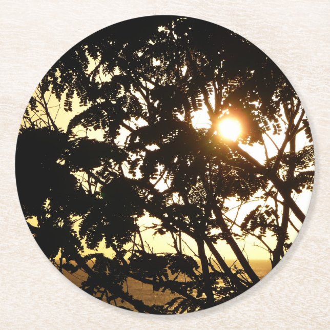 Sonnenuntergang durch Bäume I Tropische Fotografie Runder Pappuntersetzer (Vorderseite)
