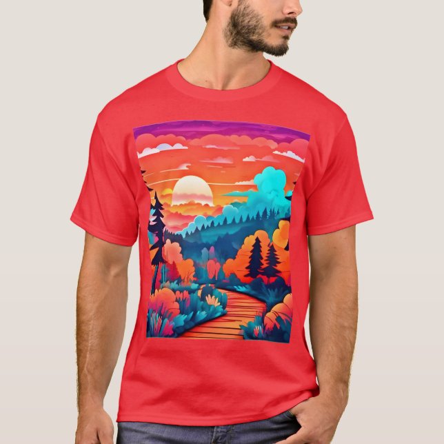Sonnenuntergang durch den Herbstwald T-Shirt (Vorderseite)
