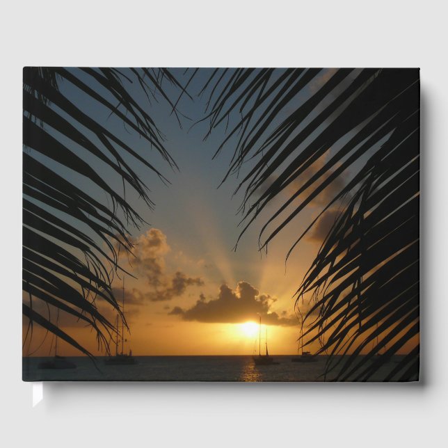 Sonnenuntergang durch die tropische Küste der Palm Gästebuch (Vorderseite)
