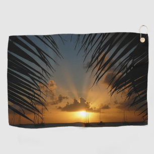 Sonnenuntergang durch die tropische Küste der Palm Golfhandtuch