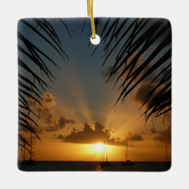 Sonnenuntergang durch die tropische Küste der Palm Keramikornament (Vorderseite)