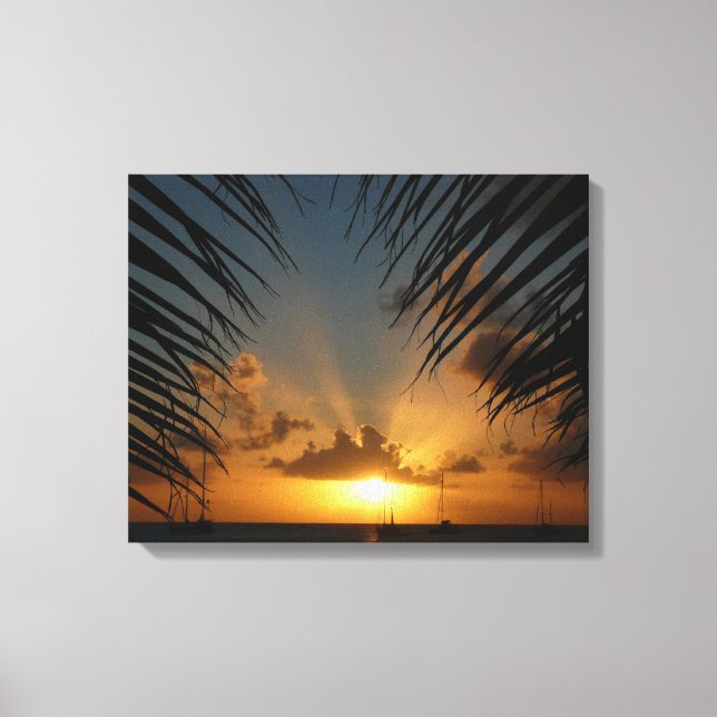 Sonnenuntergang durch die tropische Küste der Palm Leinwanddruck (Vorderseite)